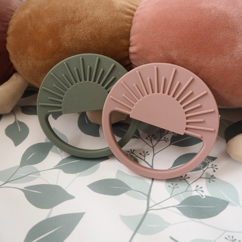Chewable Charm Sun Teether in Slate Sage