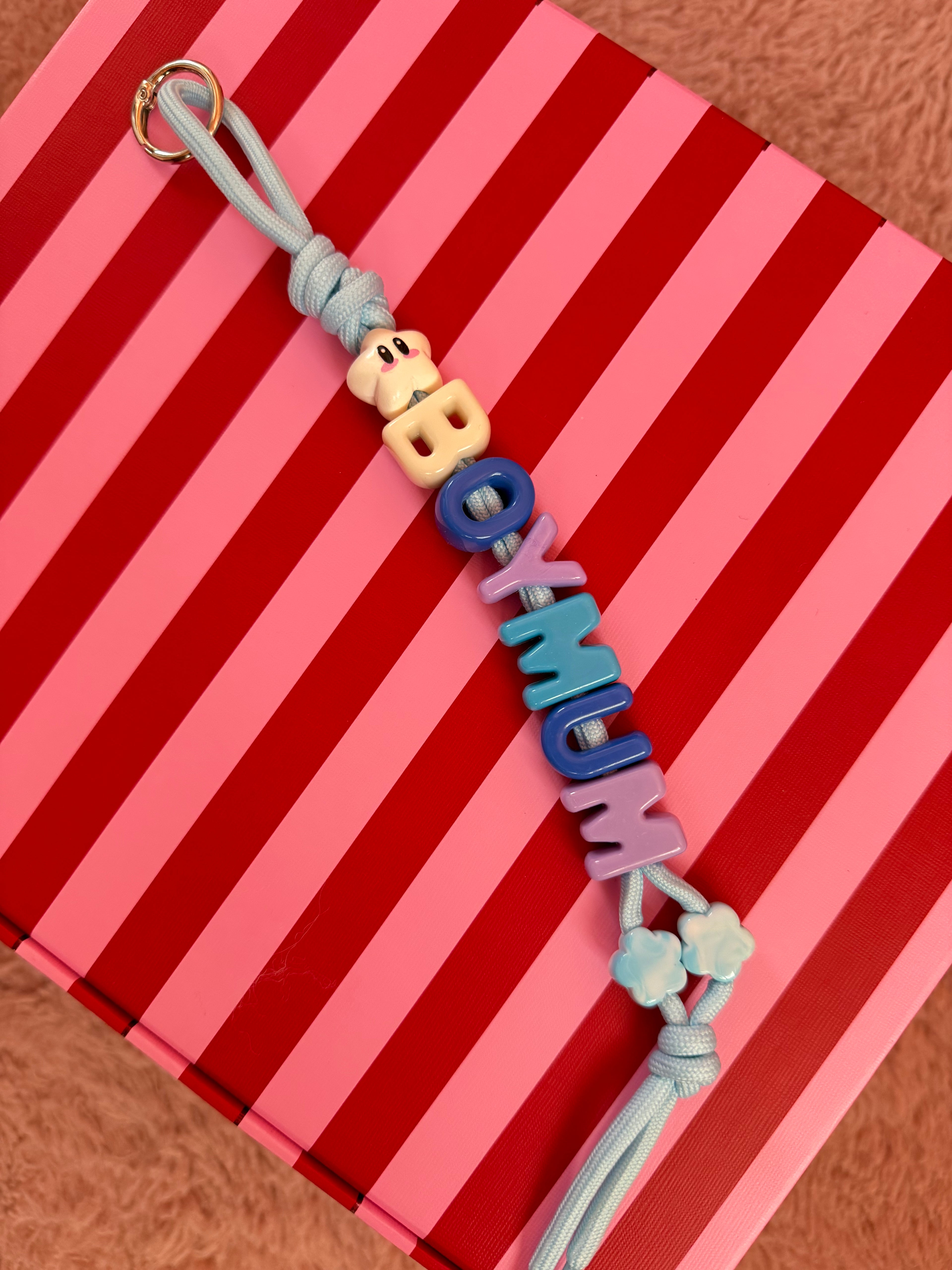 DAZED JOY White+Blue Boy Mum Keychain